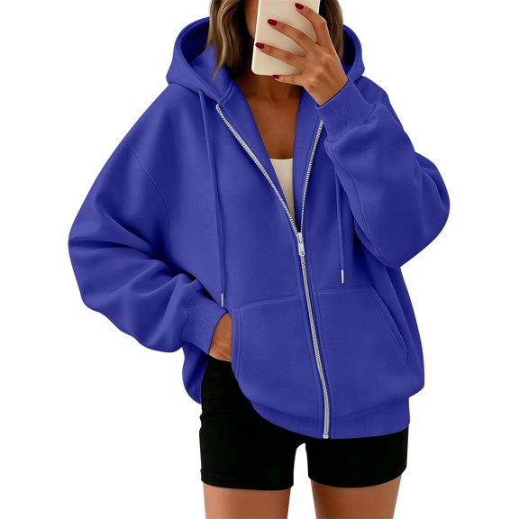 Zip Hoodies for Women Casual Long Sleeve Drawstring Sweatshirt 2026 Fall Fashion Oversized Outfits Clothes