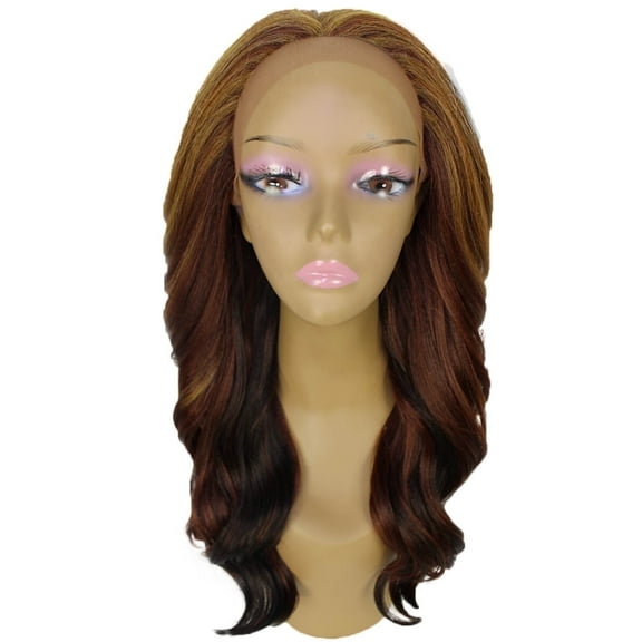 LUXLUXE Cleo Wavy Layered 21 in Long 4X4 Hand Tied Lace Front Wig, Heat Resistant Fibers,  Copper Auburn Blend