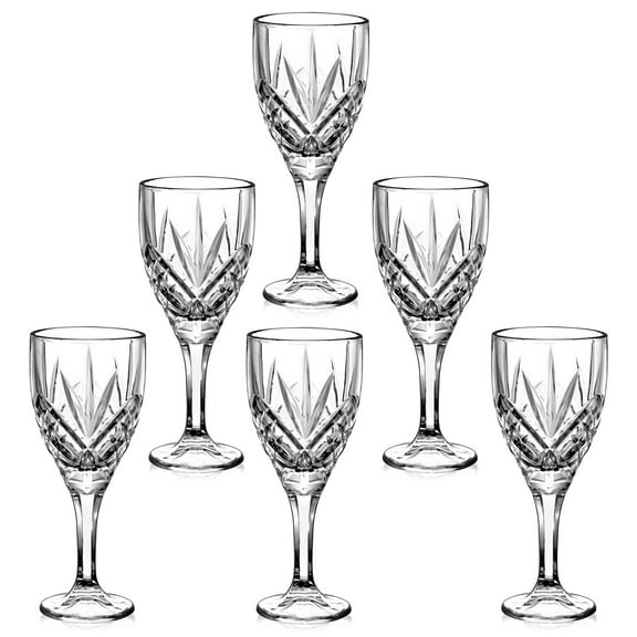 STP GOODS Crystal Rocks Wine Glass Set of 6 pcs 8.5 fl oz (250 ml) Glasses for Red and White Wine Bar Glasses Glass Wine Goblets, Clear Glass with Stem