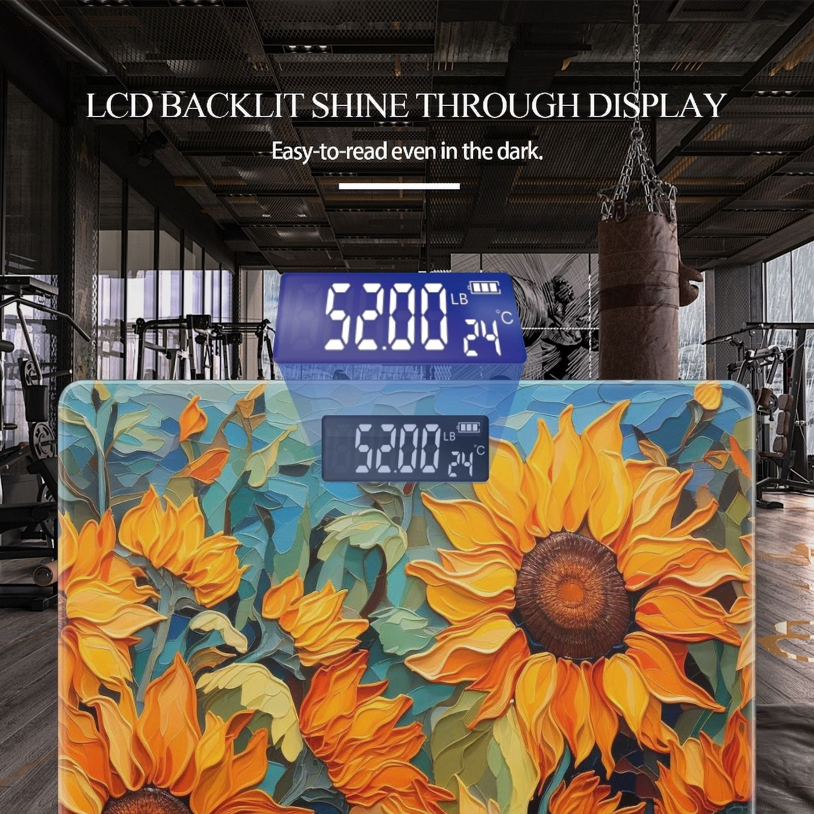 Bathroom Scale, Highly Accurate Digital Body Scale,Precisely Measures Weight up to 400 lbs-Sunflowers With Rich Colors