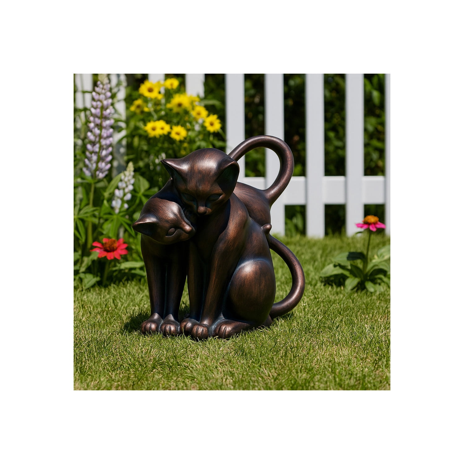 Whimsical Cuddling Cats Figurine for Garden Decor - Resin Figurine for Front Porch, Patio, and Backyard Decoration - Decorative Garden Statue for Yard Art and Walkway Display - 7", Bronze