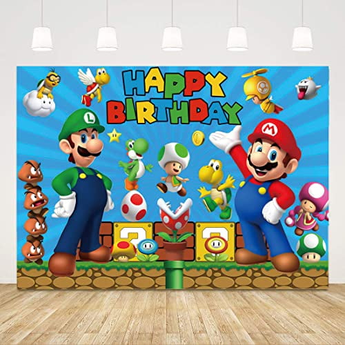 Super Mario Happy Birthday Banner Mario Backdrop Mario Birthday Yard Sign Mario Porch Sign Mario Party Supplies para decoración de fiesta de Mario 