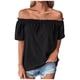 thumbnail image 2 of Fiudx Ropa de Mujer Blusas de Manga Corta con Hombros Descubiertos, Informales, de Color Sólido, a La Moda para Mujer, 2 of 7