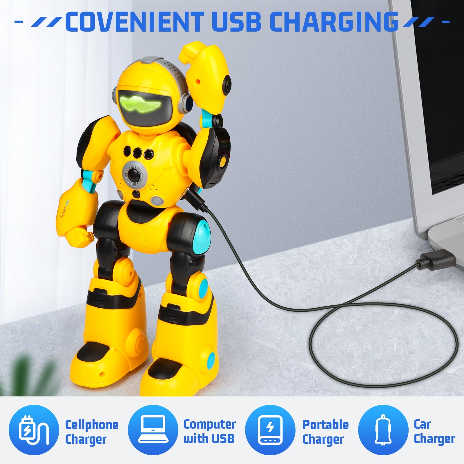 HopeRock RC Robot Toys for Kids, Gesture Sensing Programmable Remote Control Smart Robot, Birthday Gift for Boys Girls Age 3 4 5 6 7 8+ Year Old(Yellow)