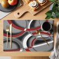 thumbnail image 2 of Grey Geometric Placemats Set of 6, Modern Abstract Black White Red Striped Placemats for Dining Table, Place Mats for Kitchen Tabletop, Waterproof Wipeable Dining Table Mats Set, 2 of 9