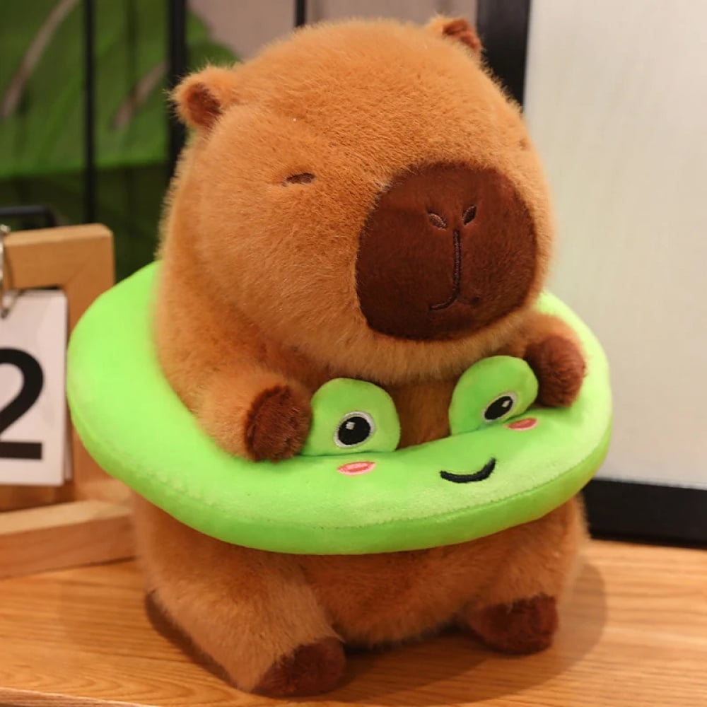 22cm Kawaii Capybara Plush Toys Lovely Hamburger Capybara Pillow Cute Capybara with Swim Rings Stuffed Kawaii Toy Creative Gifts