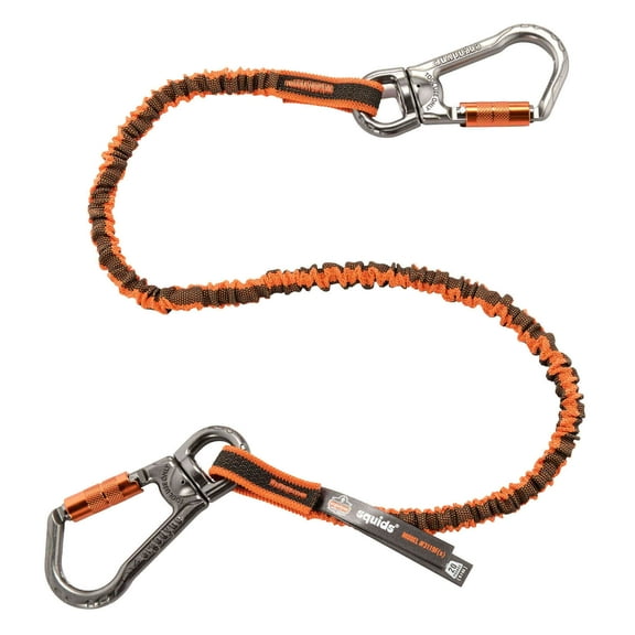 Ergodyne Squids® 3119F(x) Double-Locking Dual Carabiner Tool Lanyard with Swivel - 25lbs, Orange & Gray, Standard