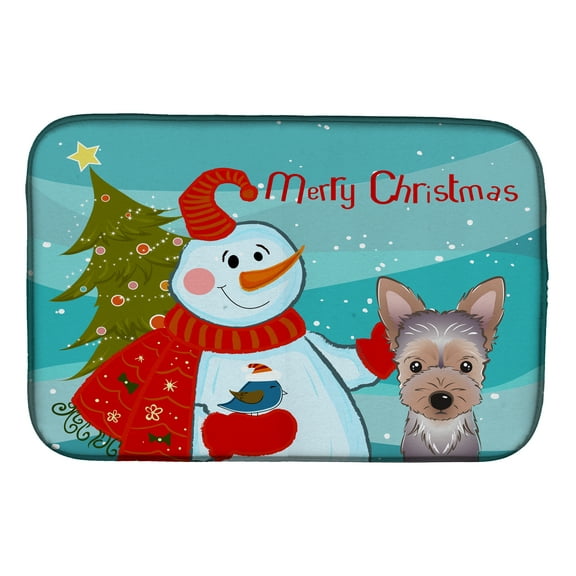 Snowman with Yorkie Puppy Dish Drying Mat