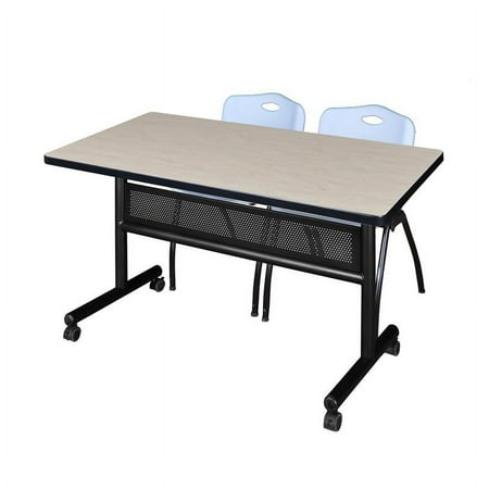 UPC: 0192357023136 | 48  x 30  Flip Top Mobile Training Table w/ Divider- Maple & 2 Stack Chairs