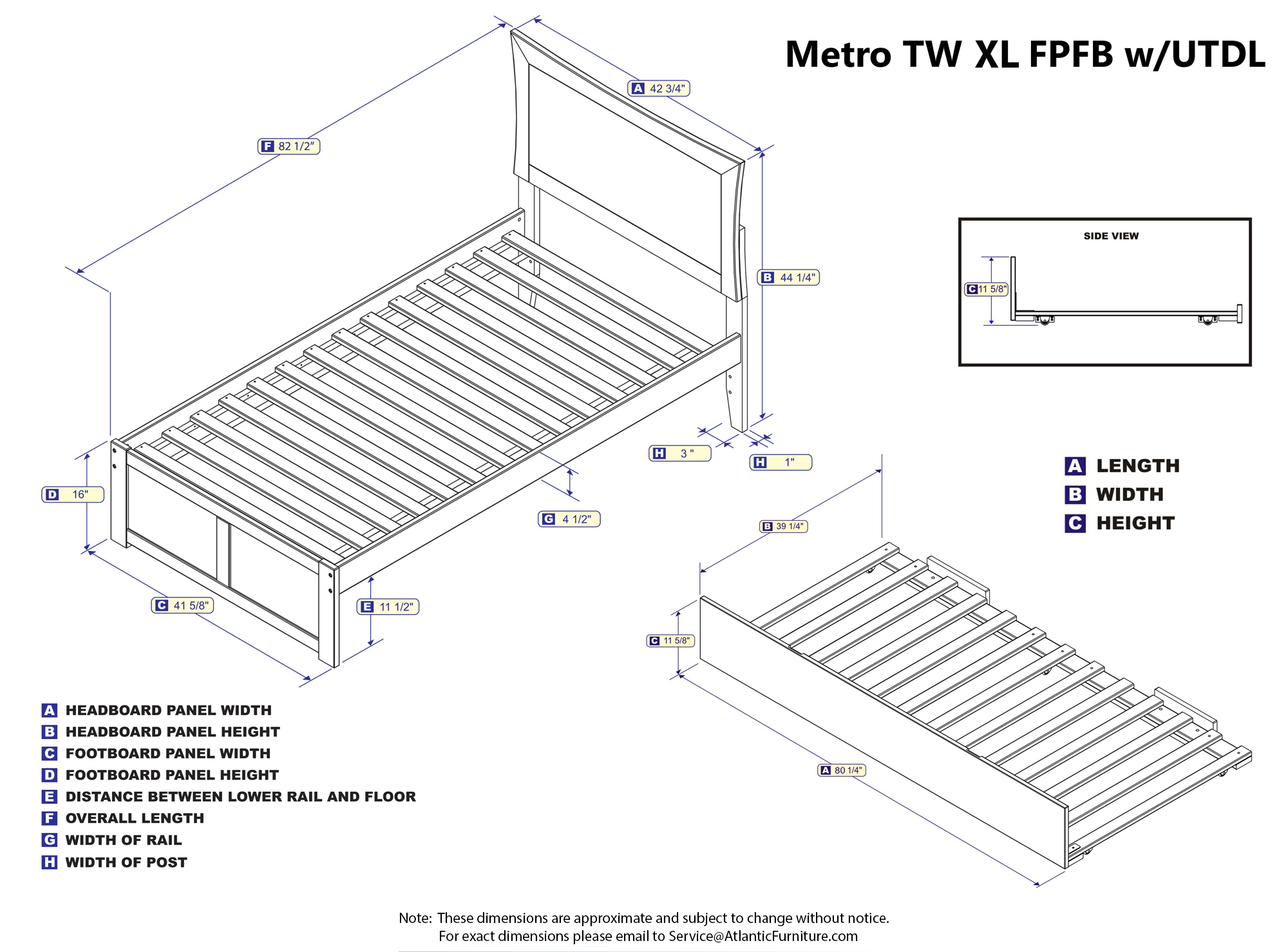 Metro Twin Extra Long Bed with Footboard and Twin Extra Long Trundle in White - image 3 of 7