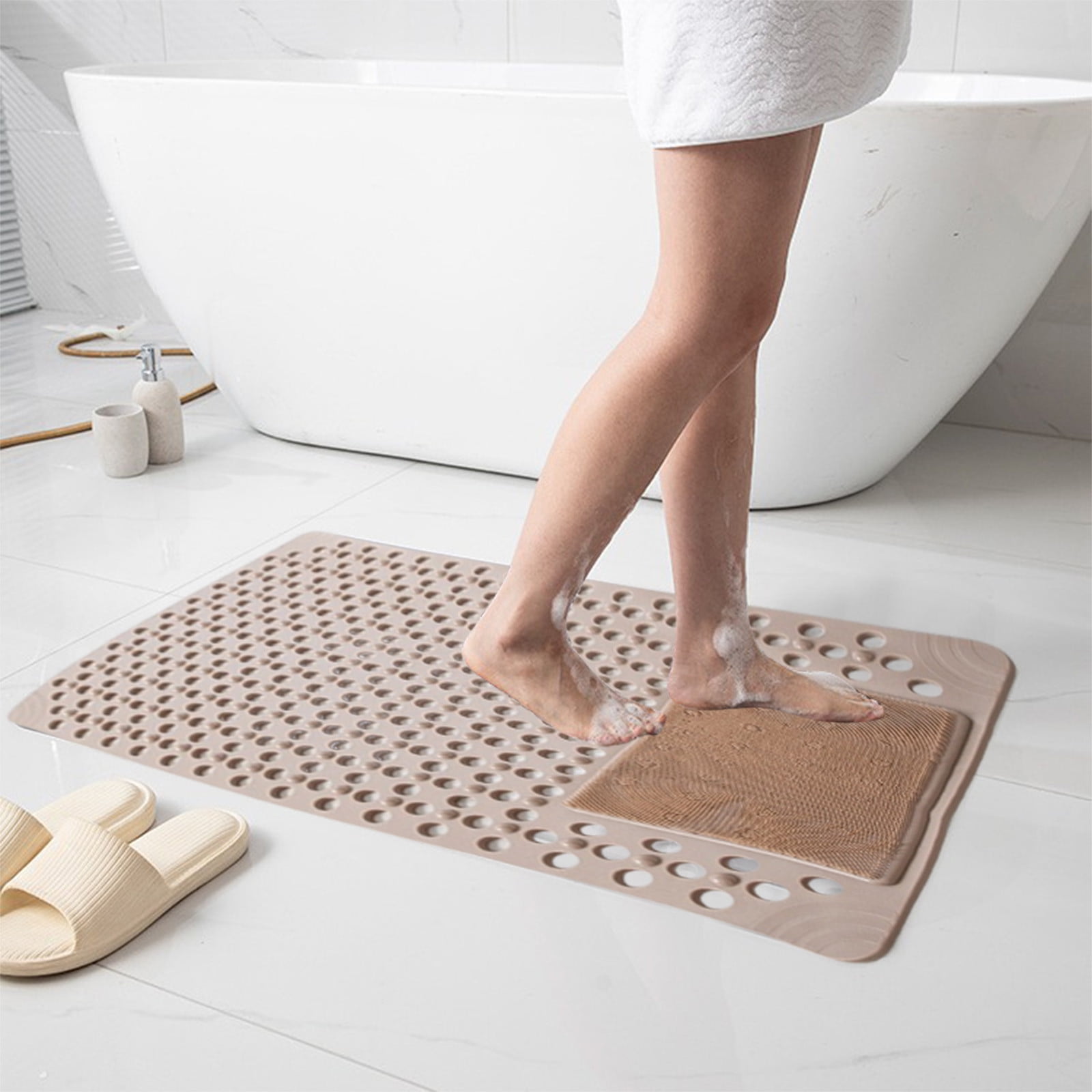 VQPeo Shower and Bathtub Mat, Rubber Non-Slip Shower Mat for Elderly , Bathtub Mat Non Slip with Drain Holes &Suction Cups, Bath Mat for Bathroom and Tub, Machine Washable