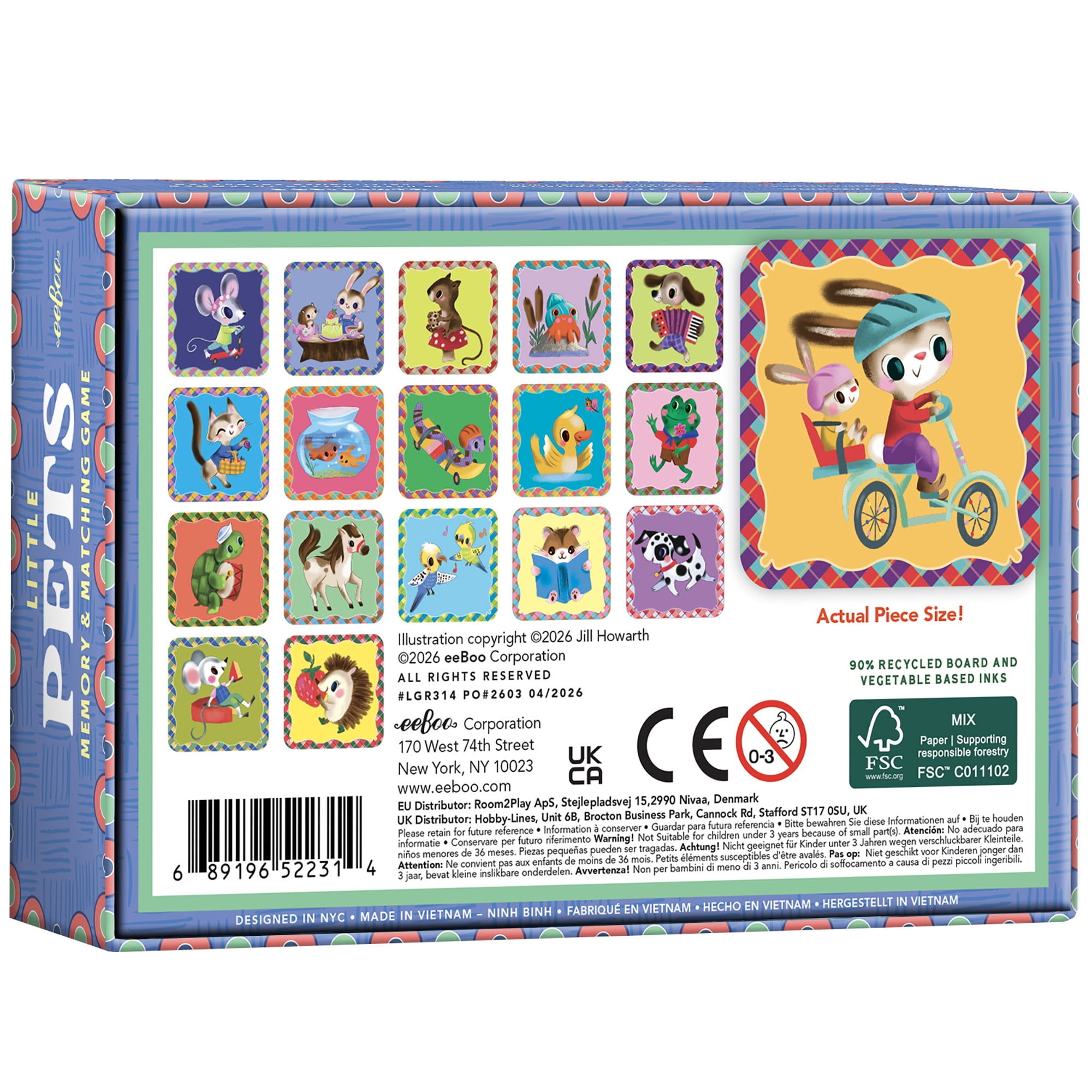 eeBoo Little Pets Memory & Matching Game, Ages 3+ For 1-4 Players - Sharpens Recognition, Concentration & Memory Skills, Includes 36 Tiles, 18 Pairs