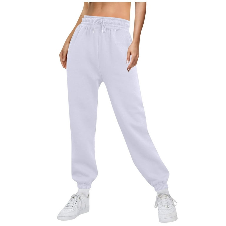 Susanny White Sweatpants for Women Cinch Bottom Drawstring High