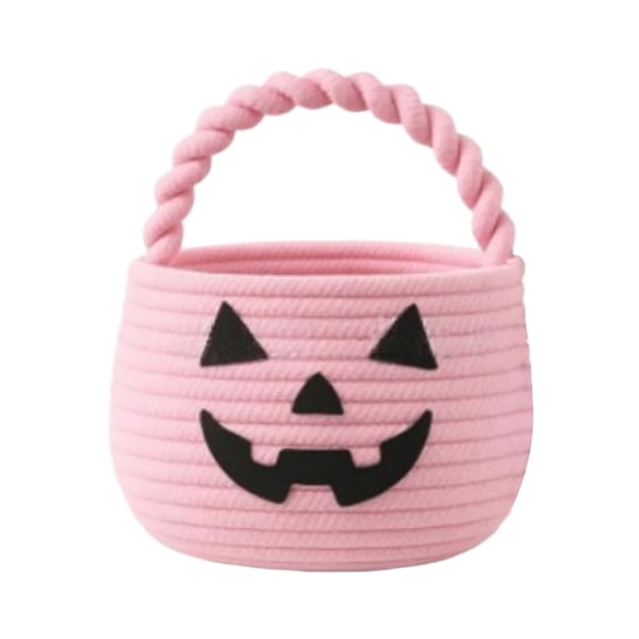 Halloween Basket for Kids, Small Pumpkin Bucket for Candy, Pink Halloween Decorations, Cute Trick or Treat Boo Basket