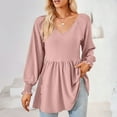 thumbnail image 4 of Ltctricy Women's Babydoll Tunic Tops Ruffle Lantern Long Sleeve V Neck Eyelet Embroidered Casual T Shirts Ruffle Peplum Blouses(Pink,X-Large), 4 of 4