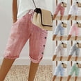 thumbnail image 3 of AherBiu Summer Shorts for Women Striped Knee Length Drawstring High Waisted Casual Loose Fitted Short Pants with Pockets, 3 of 6