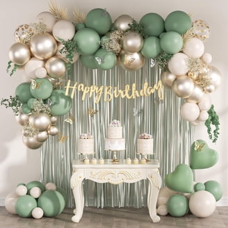 Olijf salie groene verjaardagsfeestdecoraties salie verjaardagsfeestje decor tissuepapier pompoms bloemen papier fans cirkel dot slingers olijfgroen feest neutrale verjaardagsdecoraties voor vrouwen