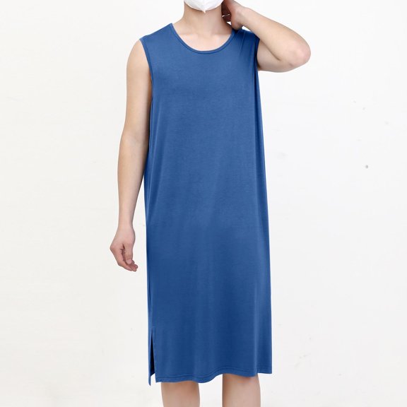 Sleeveless Nightgowns for Men Pullover Crewneck Knee Length Pajama Tank Tops Mens Casual Solid Color Soft-Modal Breathable Loungewear Sleepshirts