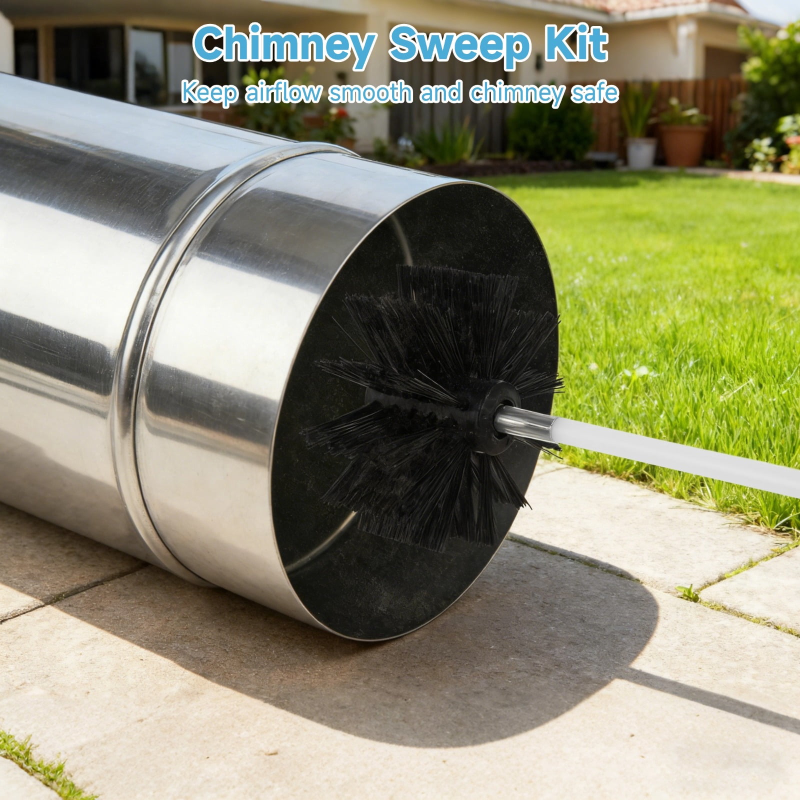 20 ft Chimney Sweep Kit with 15 Flexible Extendable Rods, Chimney Cleaning Kit Includes 3.9 in & 5.9 in Brush Heads, Drill Adapter, Vent Cleaner for Dryer Vent, Fireplace Flues
