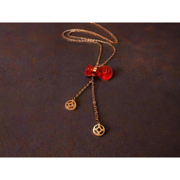 Radiant Elegance: Gold Tone Carnelian Necklace Bag Pouch