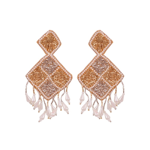 Crunchy Fashion Bollywood Jewellery Traditional Ethnic Bridal Bride Wedding Bridesmaid Boho Multicolor Hand Beaded Triangle Design Dangler Earrings