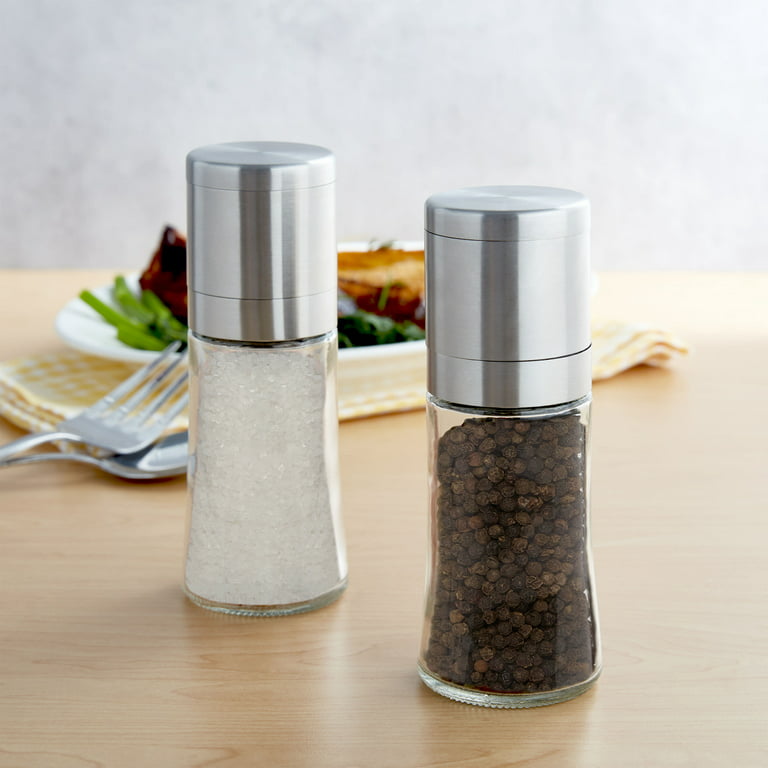 Caloric Battery Operated Brushed SS Gravity Salt/Pepper/Spice Grinder Set