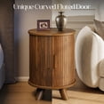 thumbnail image 5 of Round End Table with Storage, Fluted Nightstand with Charging Station, Wood Bed Side Table with Sliding Tambour Door, End Tables Living Room, Walnut, 5 of 9