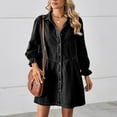 thumbnail image 2 of Posijego Womens Denim Mini Dress Casual 3/4 Sleeve Collared Pleated A-Line Button Down Jean Short Dresses, 2 of 7