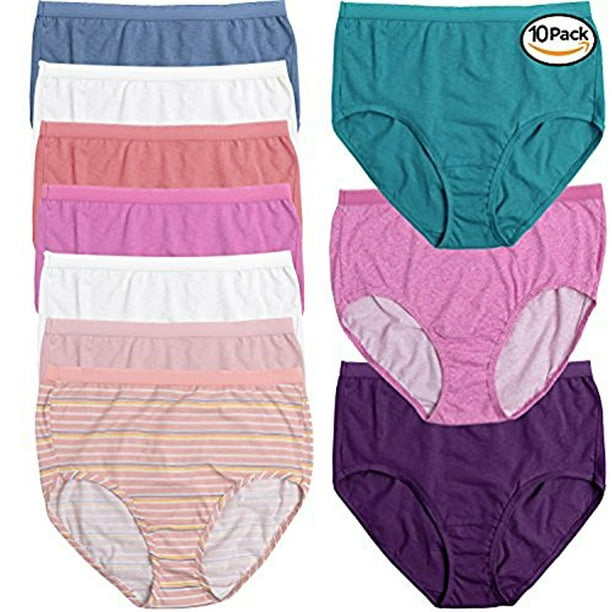 Fruit of the Loom Women's 10 Pack Cotton Brief Plus Size Panties
