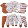 thumbnail image 5 of KIMI BEAR Newborn Baby Boys Layette Set 5 Packs 3-6 Months Shower Gift Sets Romper Top Pants Set Short Sleeves Tops Animals Print Striped Outfits Clothing Summer 10pcs Essential Clothes Multicolor, 5 of 10