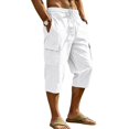 thumbnail image 6 of Linen Capri Pants for Men Big and Tall Classic Straight Leg Cargo Capris Elastic Waist Pull On Cropped Lounge Pants White M, 6 of 9