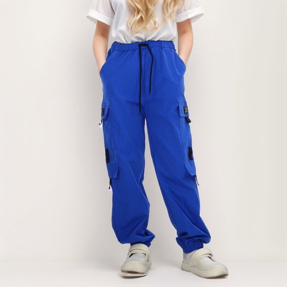 ZHOGXU Big Girls Boys Cargo Pants With Pockets Drawstring Elastic Waist Solid Color Loose Fit Comfortable Trousers For Outdoor Activities Blue 7-8 Years