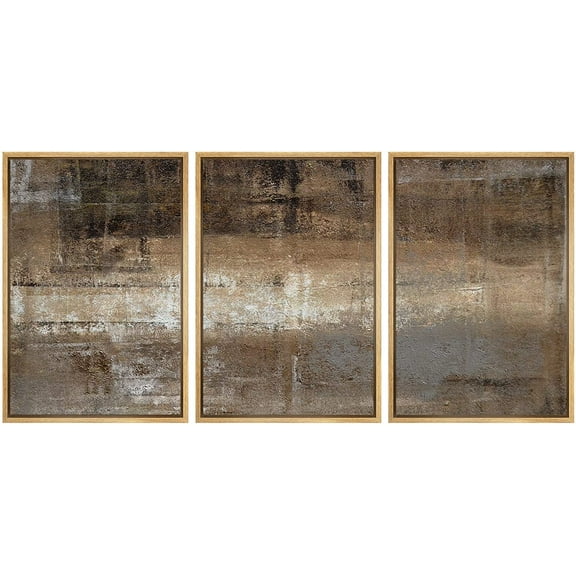 wall26 Framed Canvas Print Wall Art Set Bown & White Faded Grunge Color Field Abstract Shapes Illustrations Modern Art Chic Colorful Ultra for Living Room, Bedroom, Office - 16"x24"x3 N