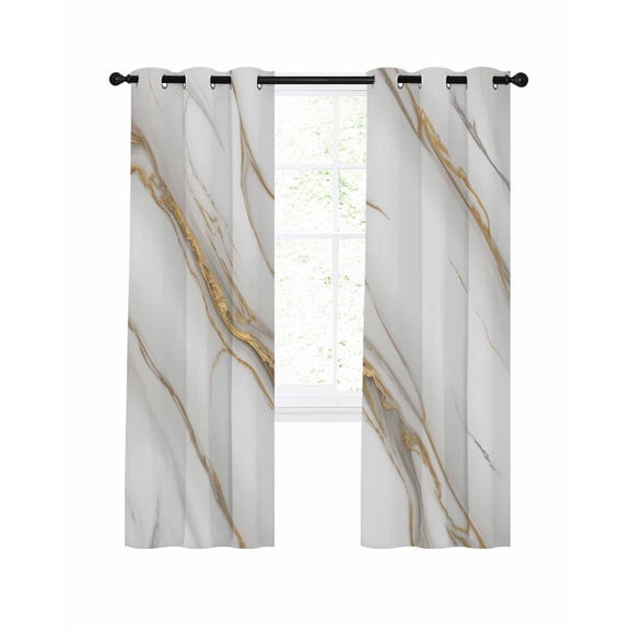White Golden Marble Blackout Curtains 90 Inches Long for Bedroom, Modern Abstract Art Marble Crack Thermal Insulated Room Darkening Black Out Window Curtain Panels Grommet Drapes for Living Room