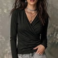 thumbnail image 2 of Womens Long Sleeve Shirts Helii Casual Crisscross V Neck Long Sleeve T-Shirt Cozy Workout Top Slim Fit Blouse Daily Fall Fashion Outfit Basic Y2K Tops 2026 | Black,3XL, 2 of 5