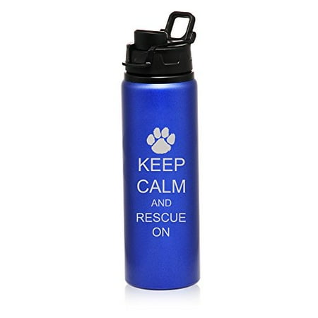 

25 oz Aluminum Sports Water Travel Bottle Keep Calm And Rescue On Animal Dogs Paw Print (Blue)