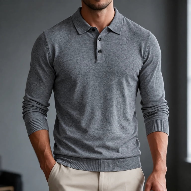 Soft Drop USNSM Men's Long Sleeve Lapel Sweater Knit Button Placket Drop Shoulder ...