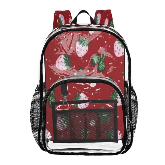 PVC Transparent Backpack Stylish & Durable Clear Backpack Perfect for School, Travel and Outings Cute Pink Strawberry Pattern