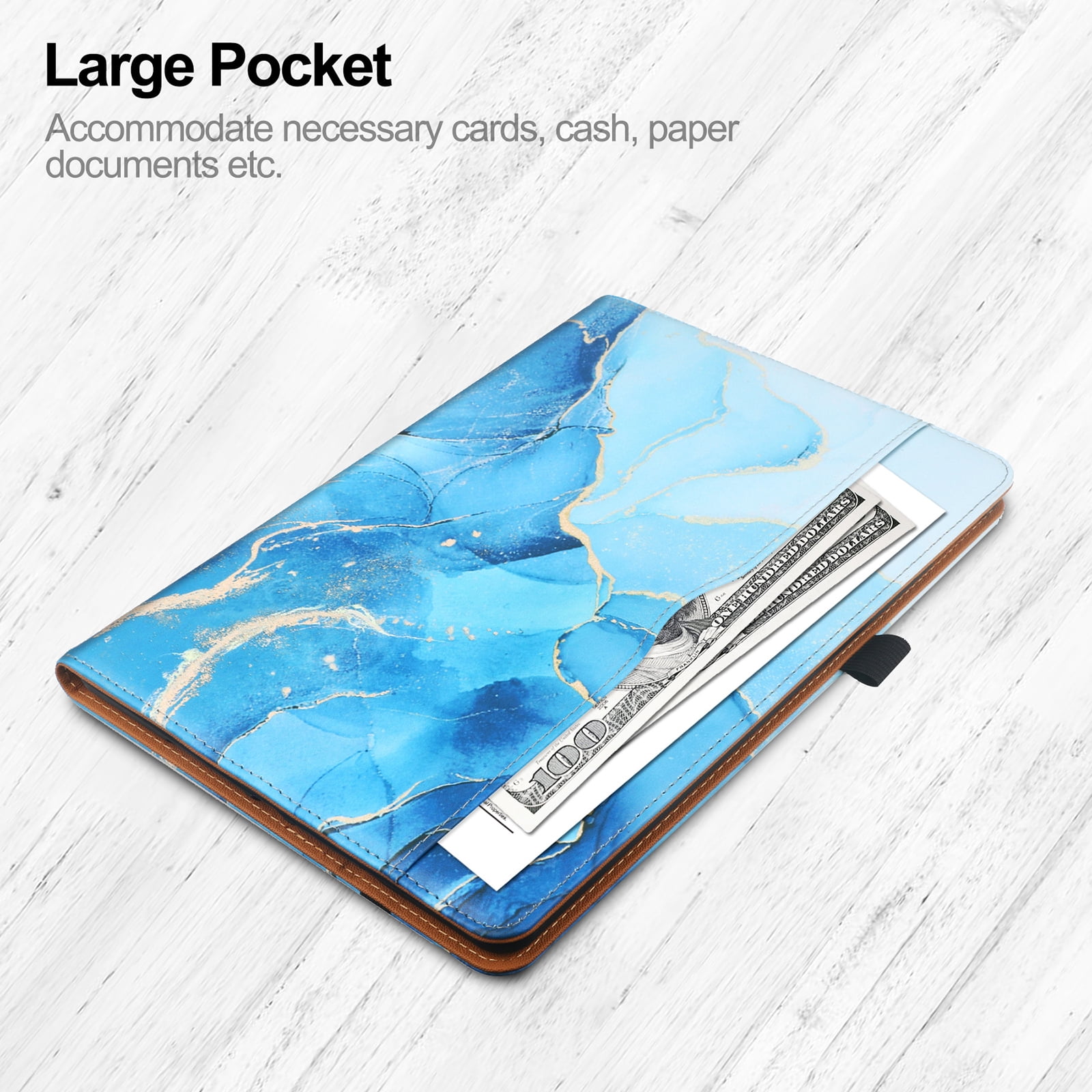 For iPad 6th 5th Gen Case/ iPad Air 1 2 Case, Auto Sleep Wake Kickstand Elastic Band Pencil Holder Front Pocket Business Case for Apple iPad 9.7" 2018/2017/ iPad Air 1 2 9.7", Blue Marble