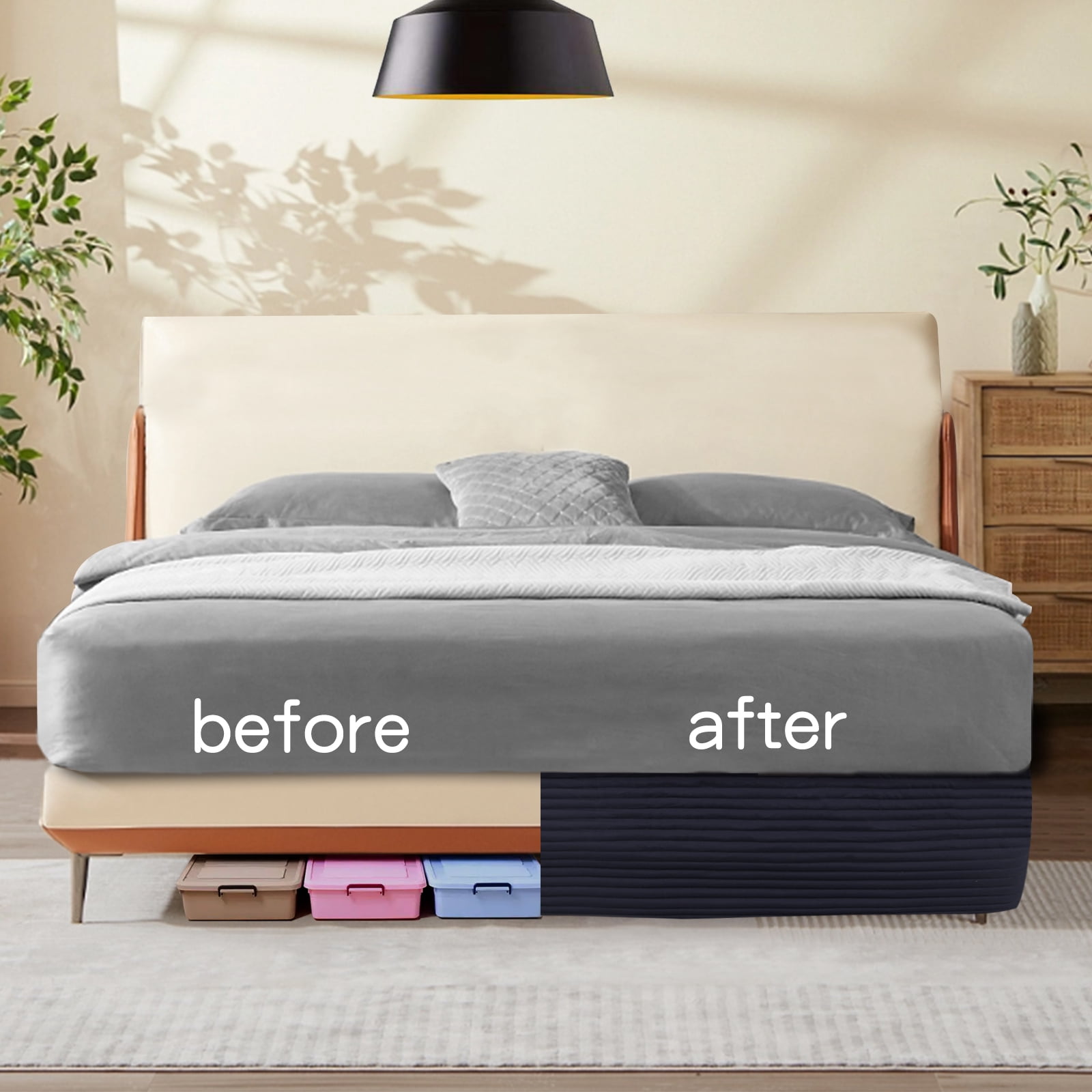 Bed Skirt with Spilt Corner 15 Inch Drop, Polyester Blended Quilted Bed Wrap,Modern Dust Ruffle, Anti-Wrinkle & Fade Resistant, Dust Proof for Bedroom