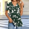 thumbnail image 2 of JTZGDY Henley Tops for Women Dressy Casual Summer Boho Floral Pattern Printed Short Sleeve Button V Neck Graphic T-Shirts Loose Oversized Tunic Blouse Army Green#02 S, 2 of 7