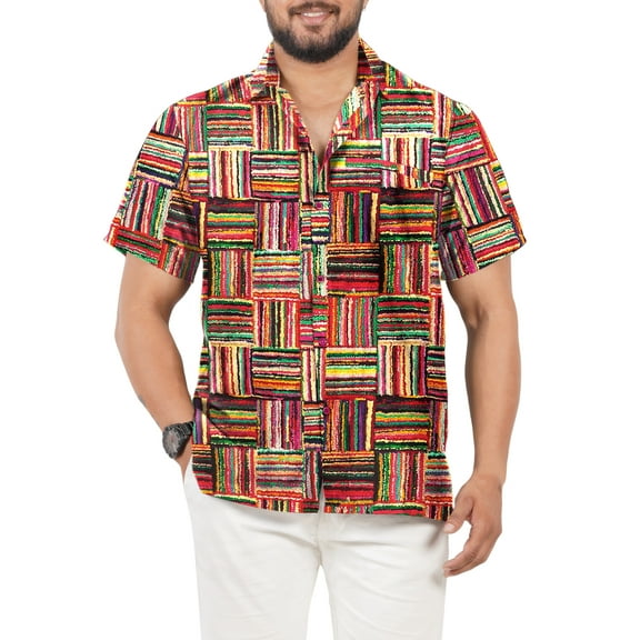 HAPPY BAY Men's Hawaiian Shirts Short Sleeve Button Down Shirt Mens Casual Shirts Holiday Tropical Beach Summer Party Shirts for Men Funny XL Multi, Checks