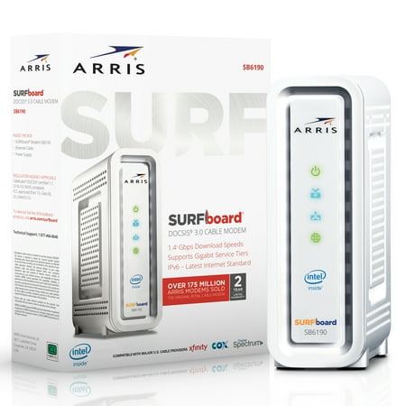 ARRIS SURFboard SB6190 (32x8) Cable Modem, DOCSIS 3.0 | Certified for XFINITY by Comcast, Spectrum, Time Warner, Cox & more | 1.4 Gbps Max Speed | (Best High Speed Modem For Comcast)