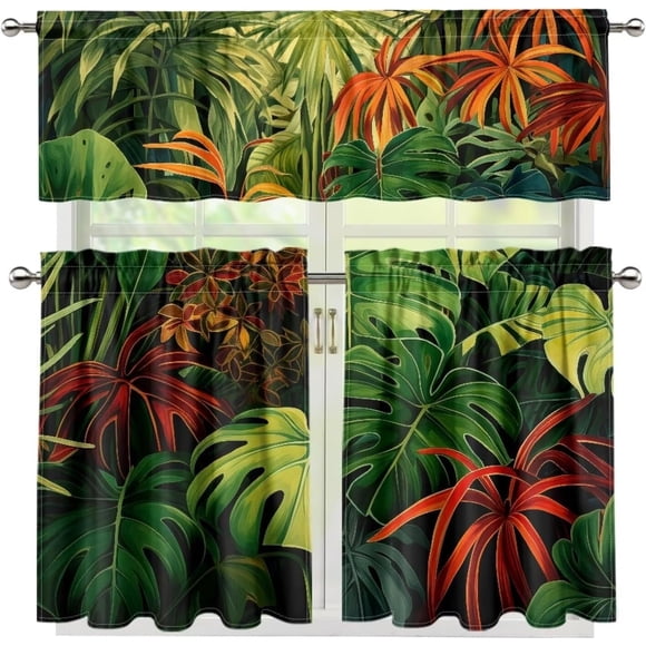 Cantonnière de Fenêtre 18 Pouces L X 54 Pouces W, 1 Panneau, Lin, Feuilles d'Érable d'Automne, Floral, Poche pour Tringle, pour Cuisine, Salle de Bain, Chambre, Déco Maison