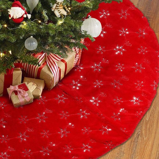 Falda para árbol de Navidad TOBEHIGER, color rojo, 122 cm de diámetro