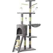 Cat Tree for Indoor Cats, 55.9 Inches Multi-Level Cat Tower Cat Tree with Hammock, Scratching Posts, Top Perch, Ladder, Cat Activity Tree Cat Condo with Toys, Cat Climbing Tower for Kitten Play,Blue