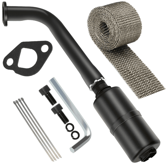 Exhaust Header Pipe Muffler Replacement for Predator 212 196cc 224cc 6.5hp Coleman CT200U CT200U-EX BT200X Baja Warrior MB200 GX160 Hammerhead Mini Bike Go Kart Part with Heat Shield Tape