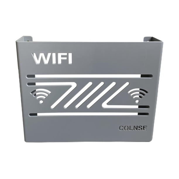 Estante para enrutador doméstico, caja de almacenamiento, cubierta para enrutador de cable, estantes, almacenamiento de TV, pared Gris