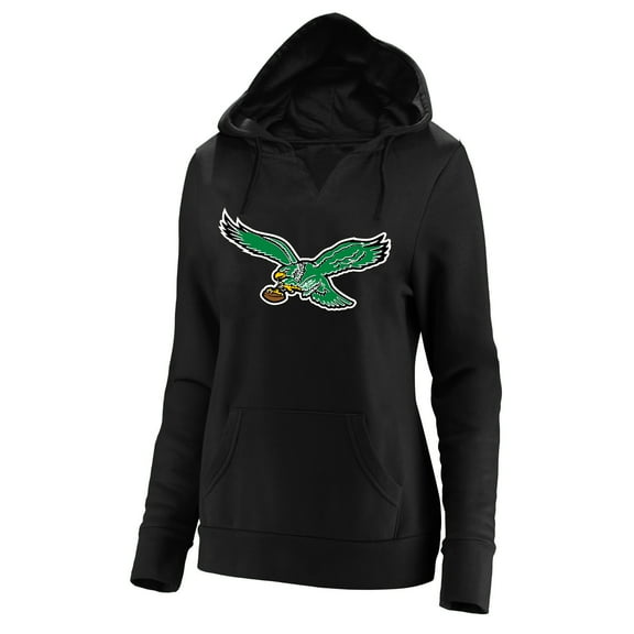 Women's Fanatics Black Philadelphia Eagles Plus Size Throwback Logo V-Neck Pullover Hoodie