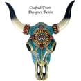thumbnail image 5 of Urbalabs Teal & Gold Western Gem Stone Longhorn Cow Skull and Horns Sculpture Faux Taxidermy Animal Western Wall Mount Decor 9 Inches Wide Bull Statue Ranch Decoration Hand Painted, 5 of 7
